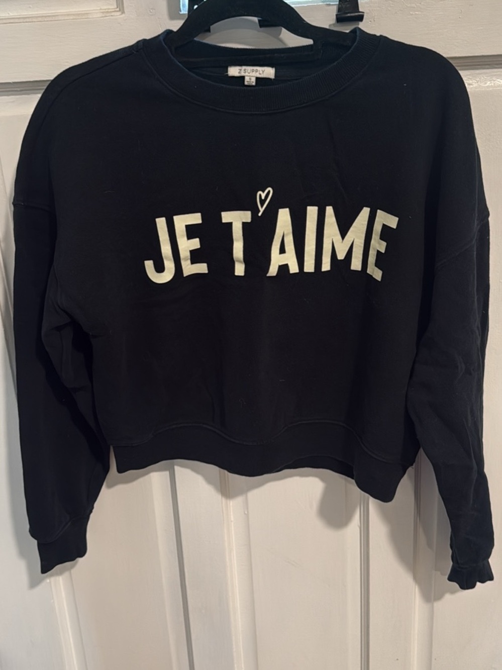 Z Supply Black Je T'aime Cropped Sweatshirt